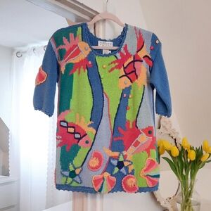 SOPHISTICATE Knit Short Sleeve Sweater Tropical Sea Theme